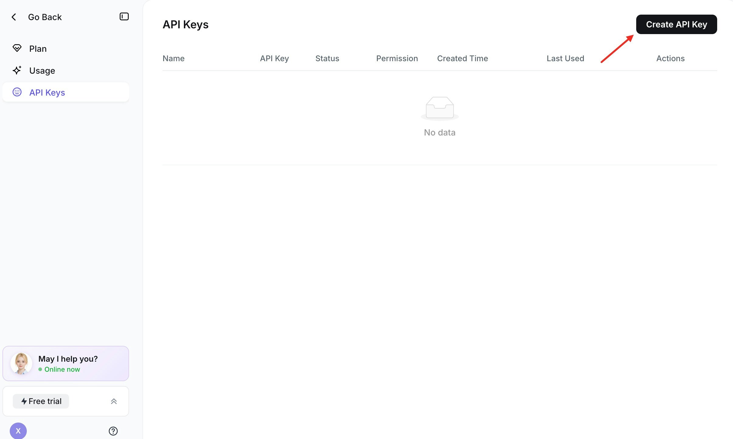 Generate API Key button