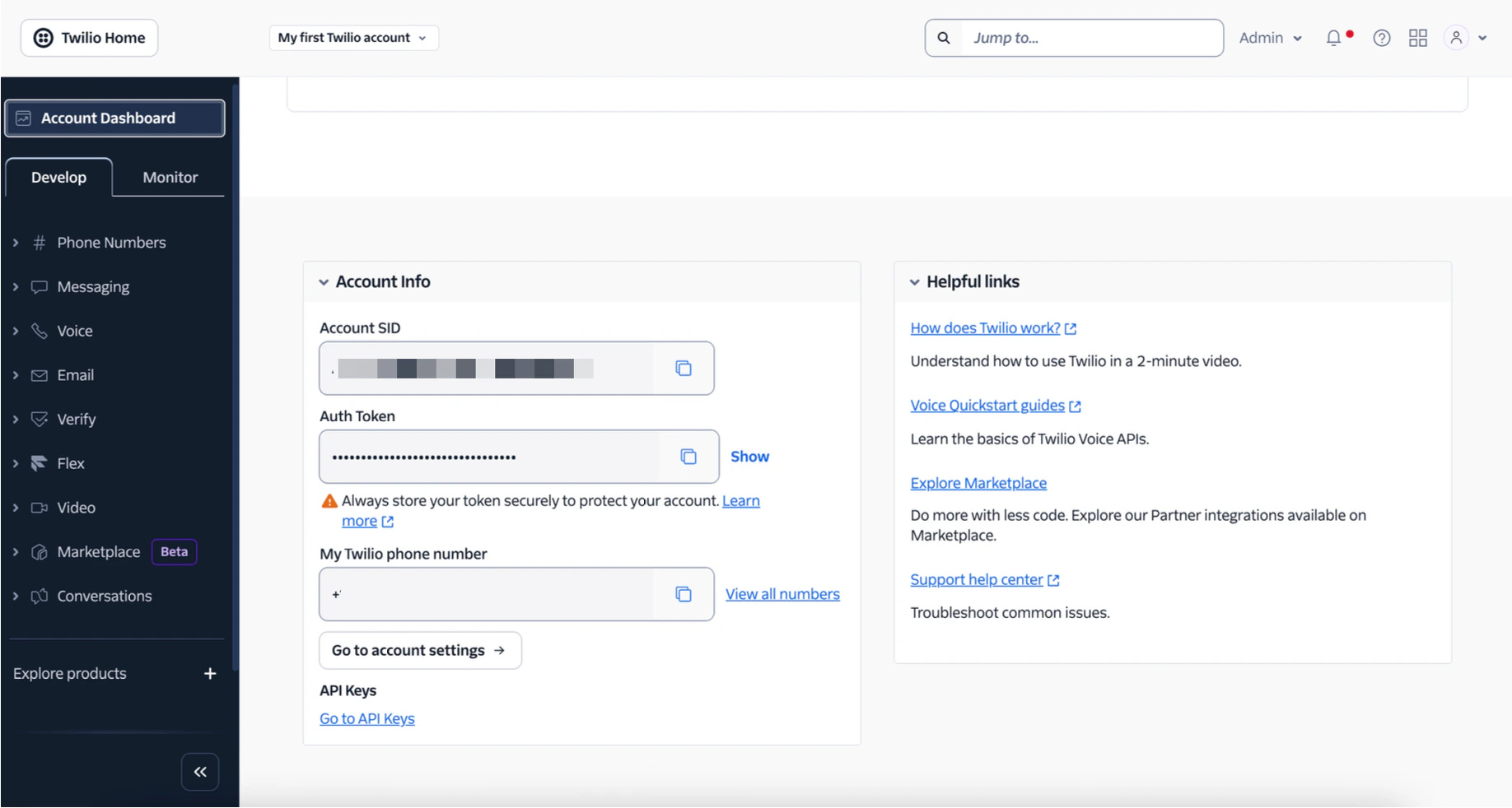 how to find SID and Auth Token in your twilio account Image