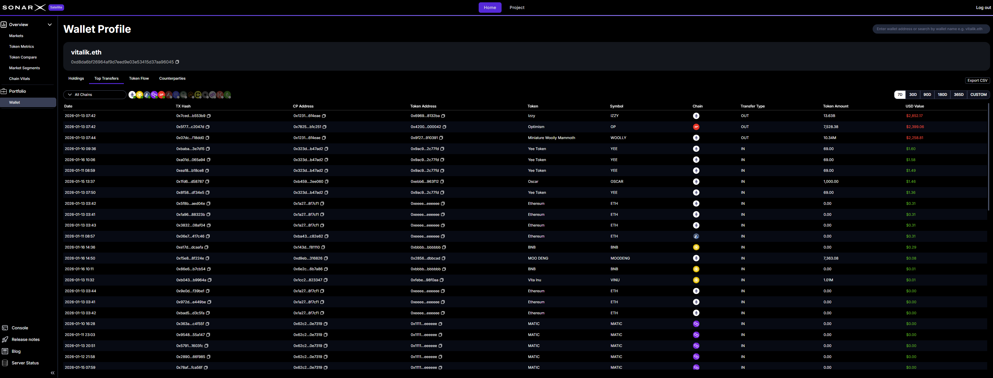 Satellite Wallet page