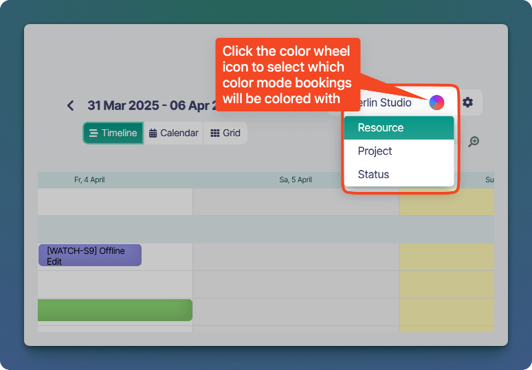 Sonderplan booking color menu on the Schedule