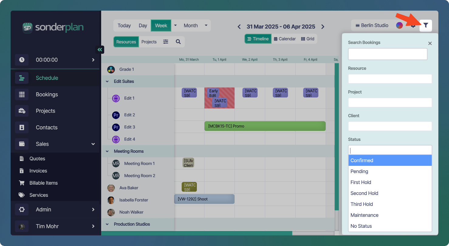 Schedule Booking Filter Sidebar