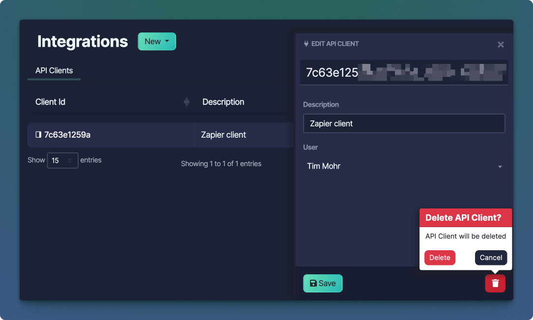Sonderplan API-Client löschen