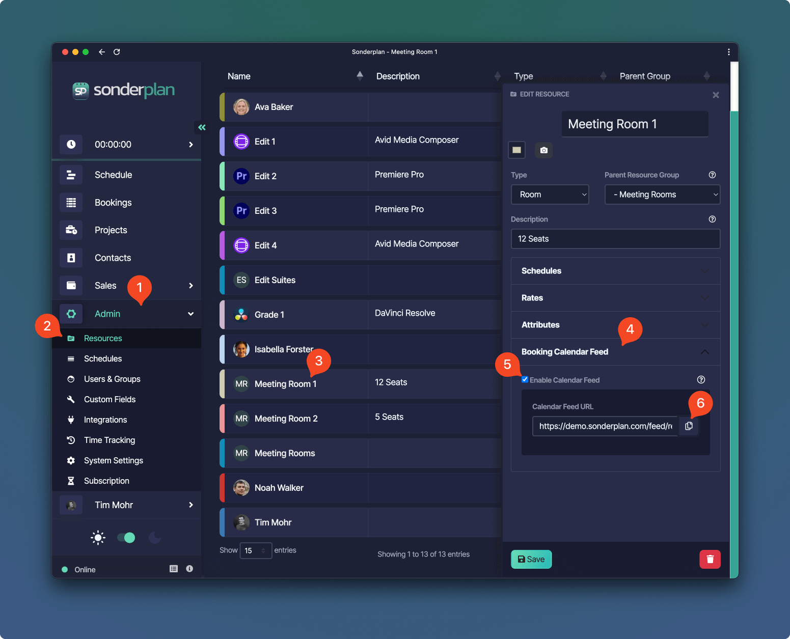Erstellen eines Ressourcen-Kalender-Feeds auf der Ressourcen-Editorseite