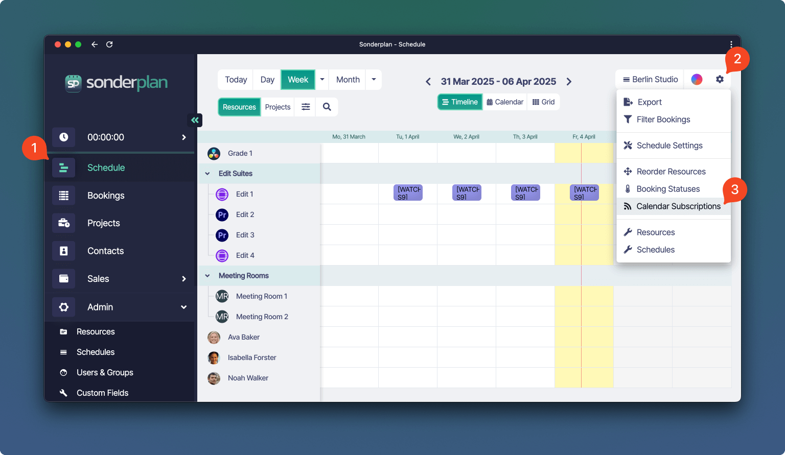 Menü zur Erstellung eines Zeitplan-Kalenderabonnements