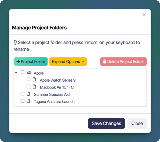 Sonderplan Projektordner verwalten