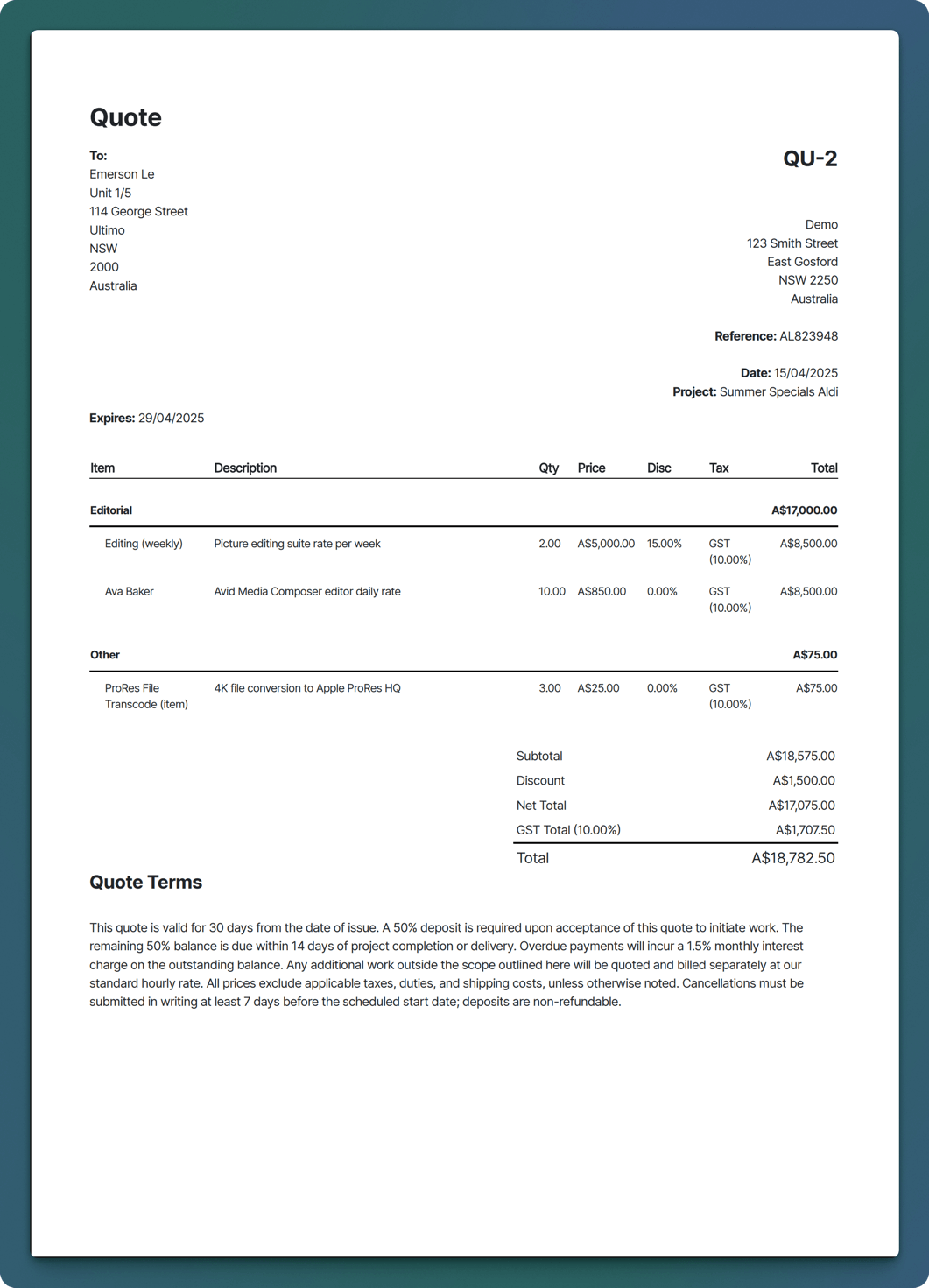 Sonderplan Default Quote Template