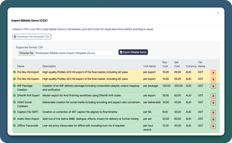 Sonderplan Billbare Artikel Import