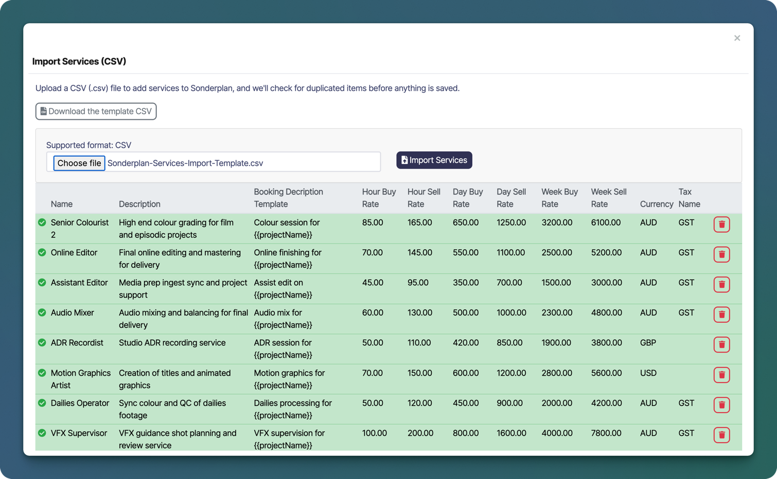Sonderplan Dienste Import