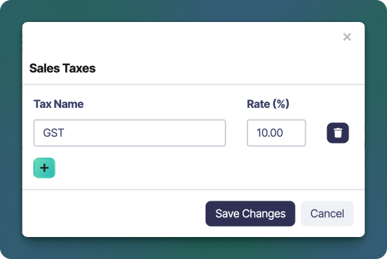 Sonderplan Benutzeroberfläche für Verkaufssteuern