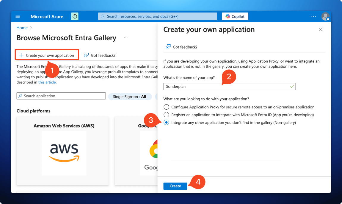 Microsoft Azure Portal create own SAML app