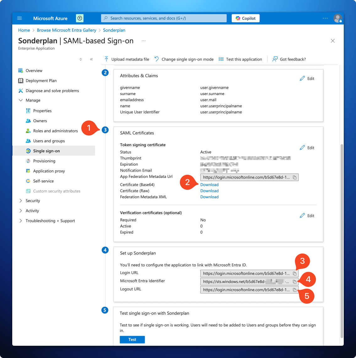 Microsoft Azure Portal configure saml sso