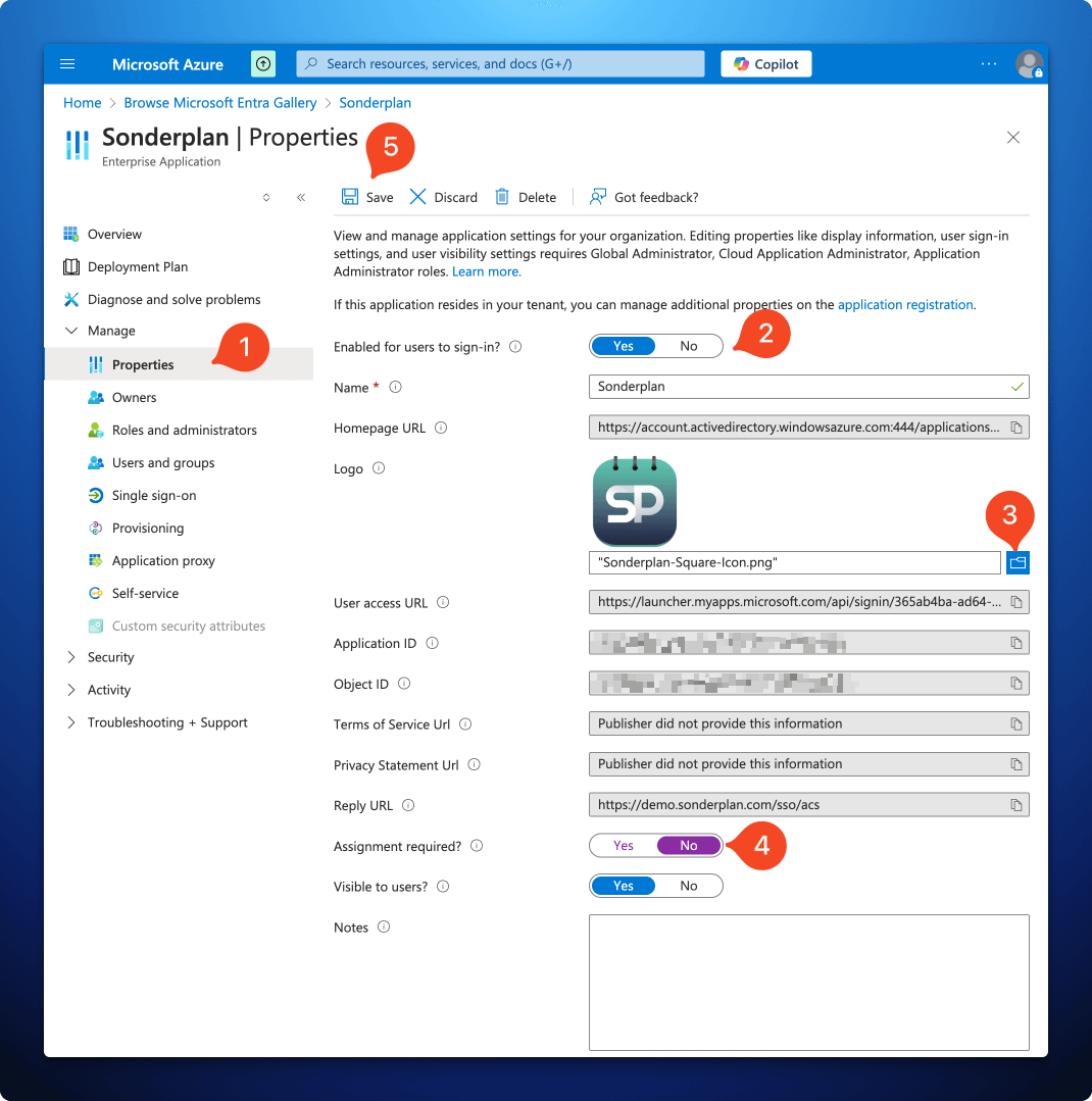 Microsoft Azure Portal configure saml sso
