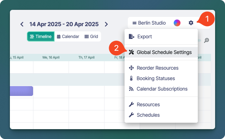 Sonderplan Globale Terminplanungseinstellungen Menü