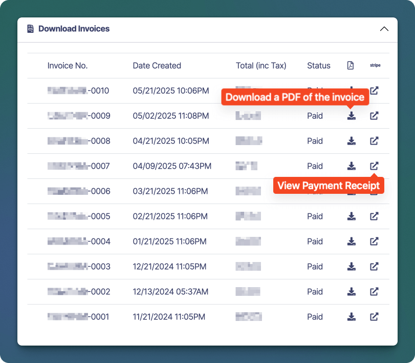 Sonderplan-Abonnement Rechnungen herunterladen