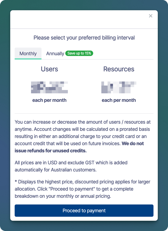 Fenster für Sonderplan-Abonnementintervall