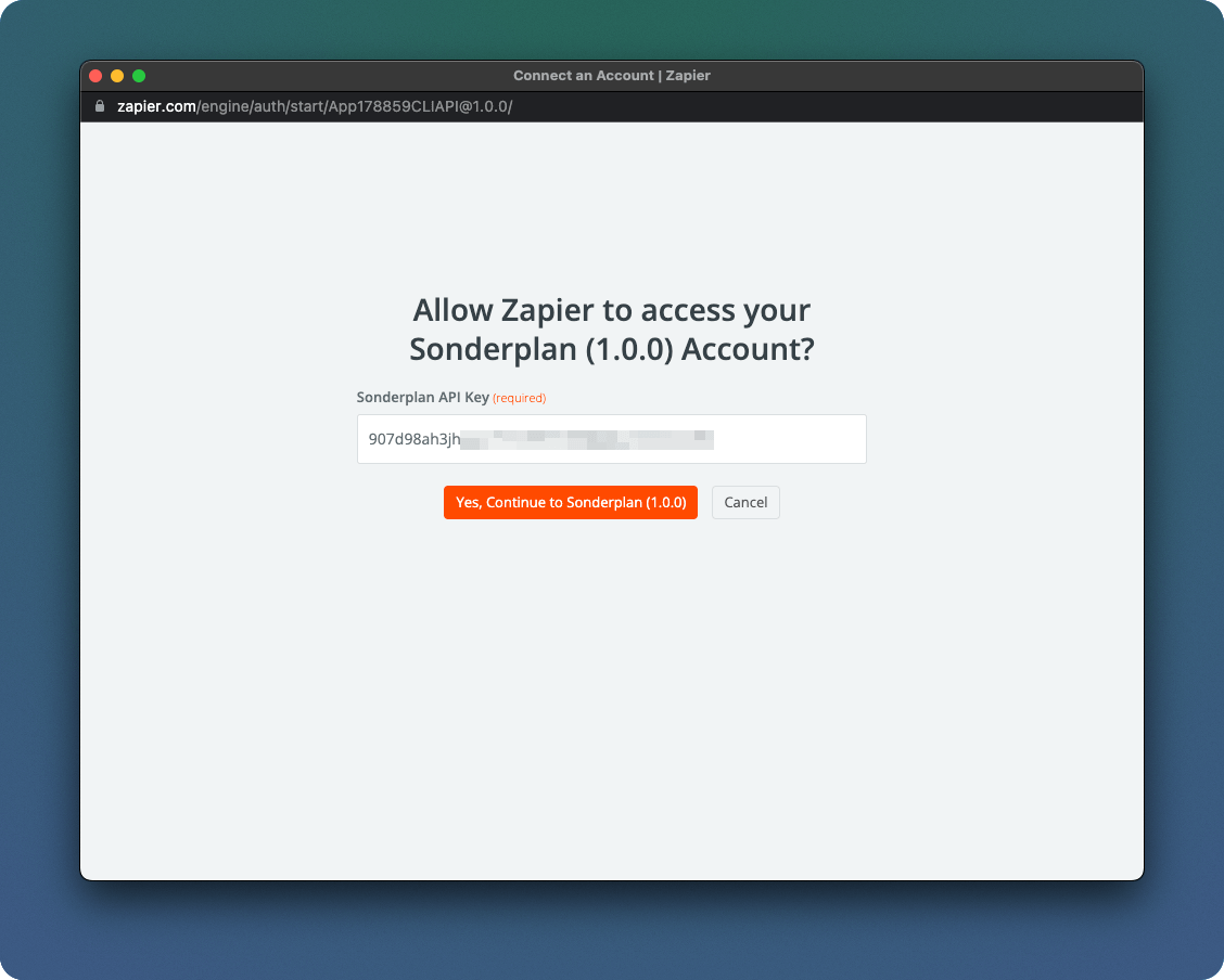 Sonderplan Zapier-Authentifizierungsfenster