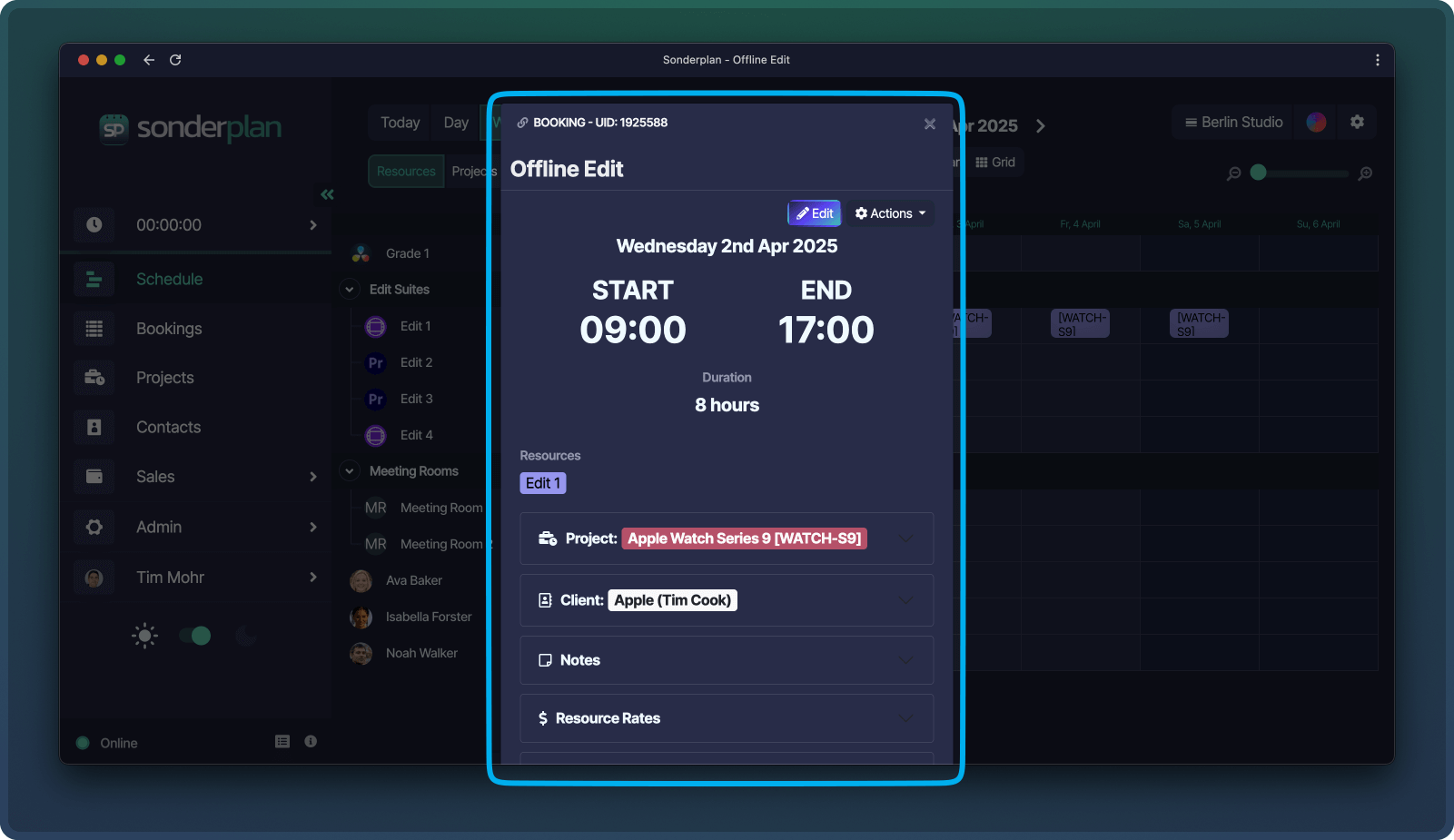 Booking editor screenshot dark mode