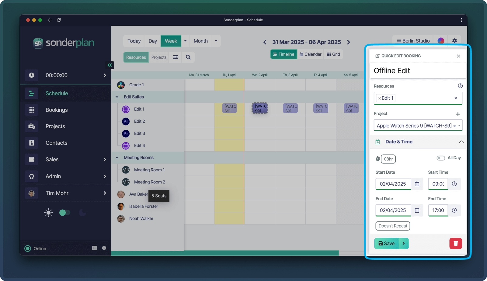 Quick edit booking sidebar screenshot light mode