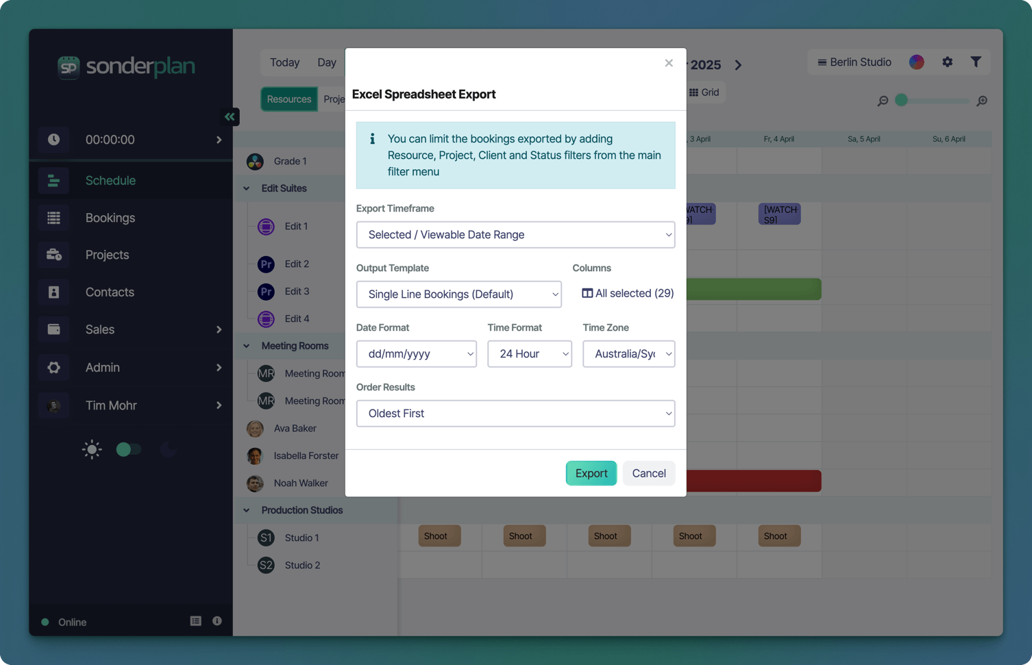 Sonderplan Buchung Excel-Export