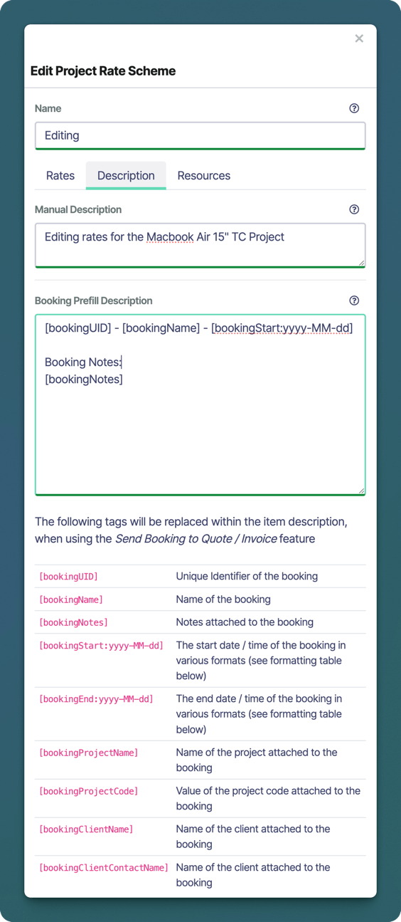 Neues Projektraten-Fenster mit Registerkarte Beschreibung in Sonderplan