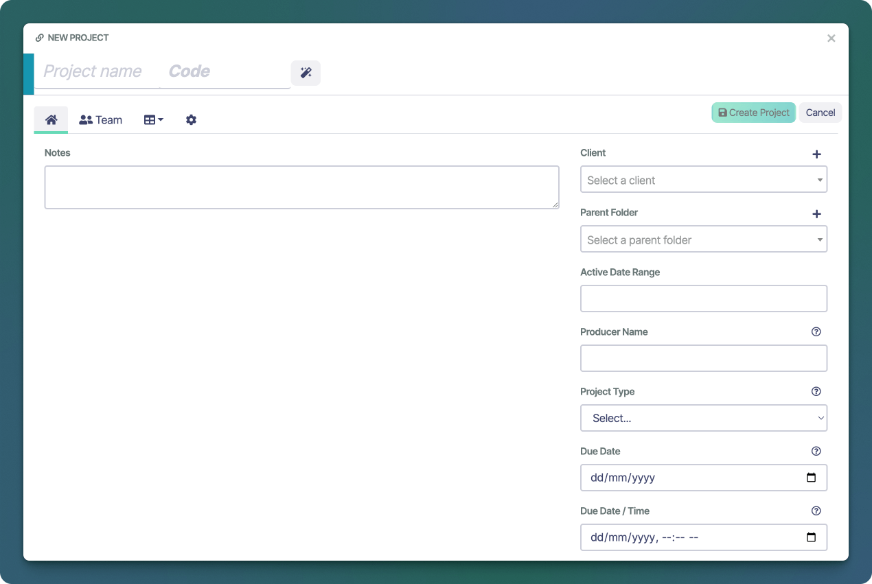 New Project Window in Sonderplan