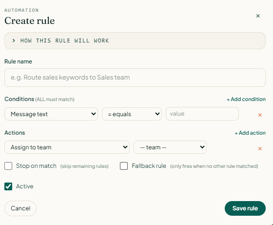 Create rule dialog