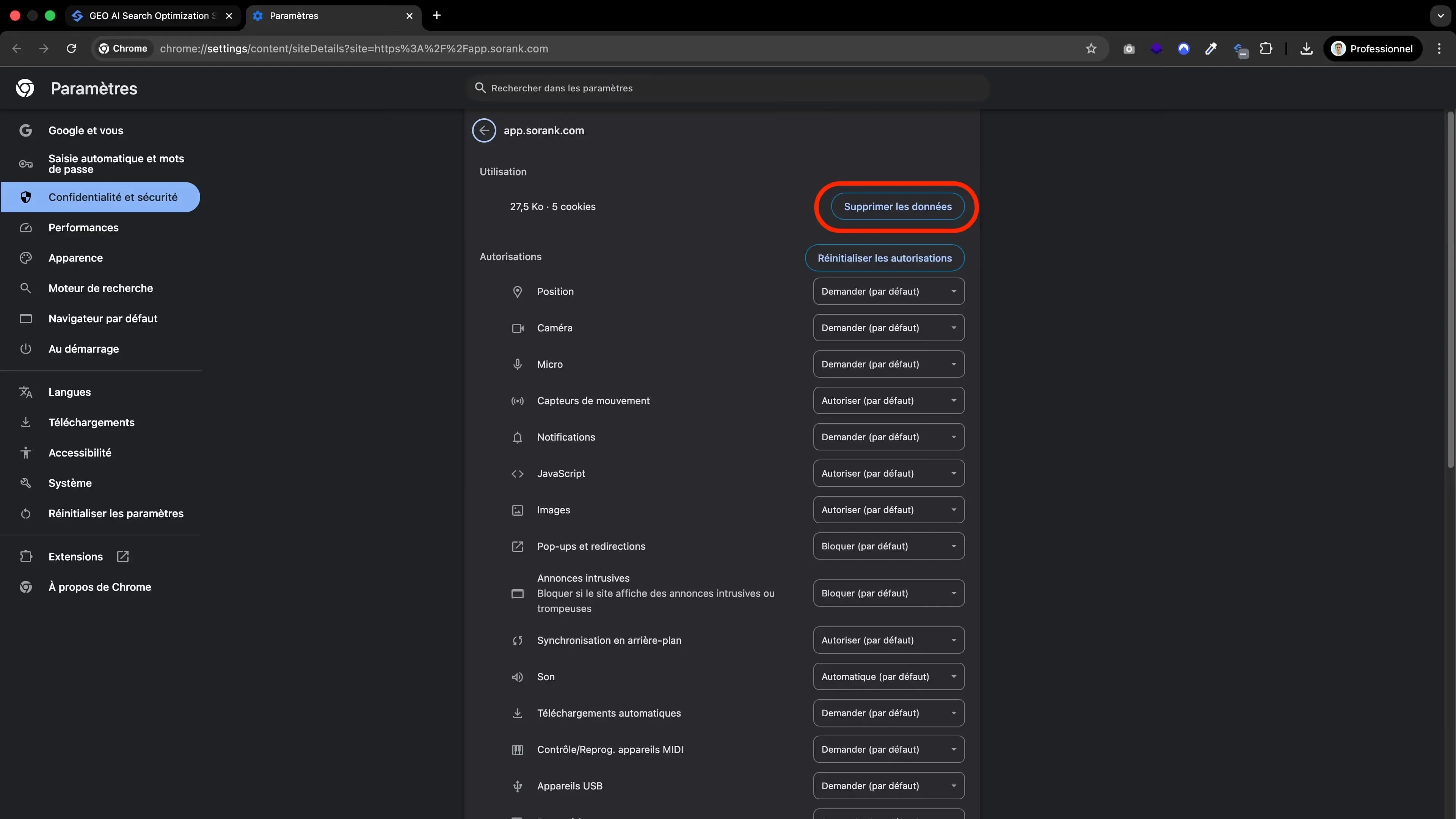 Cookies: 1. Open Site Settings