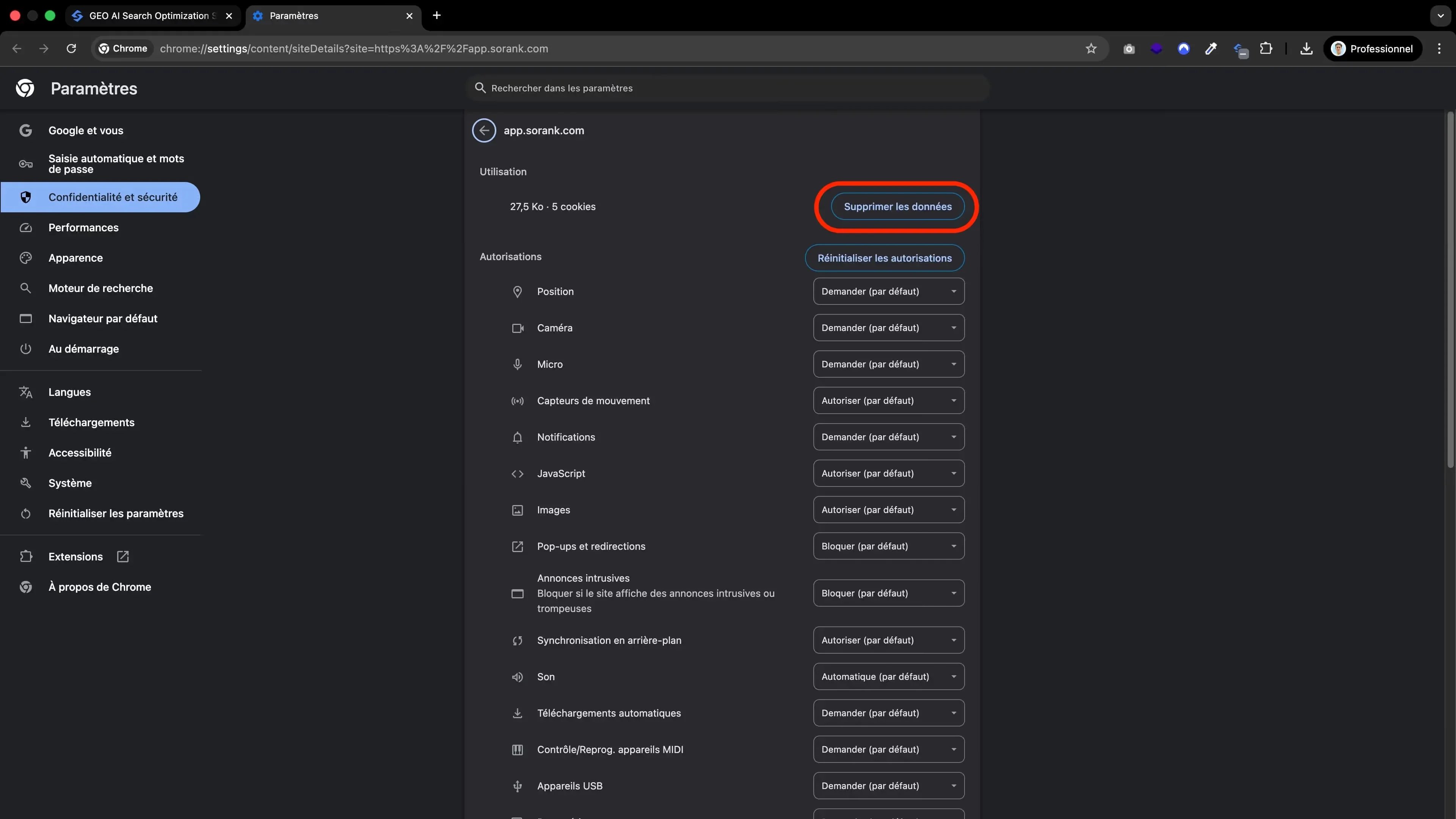 Cookies: 1. Open Site Settings
