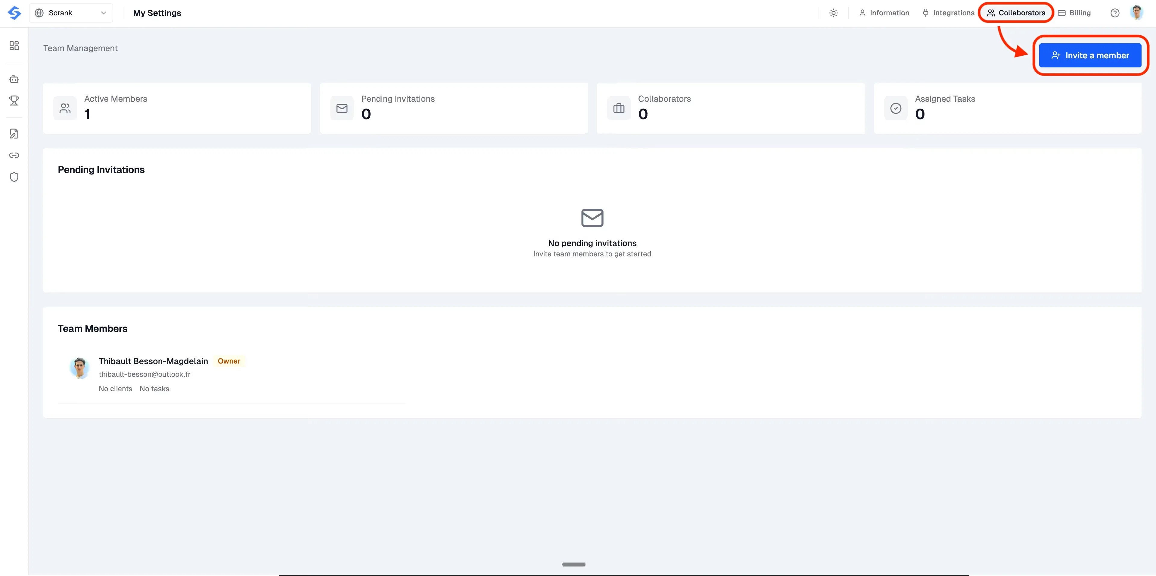Team: 2. Click the Collaborators tab in the top navigation bar.