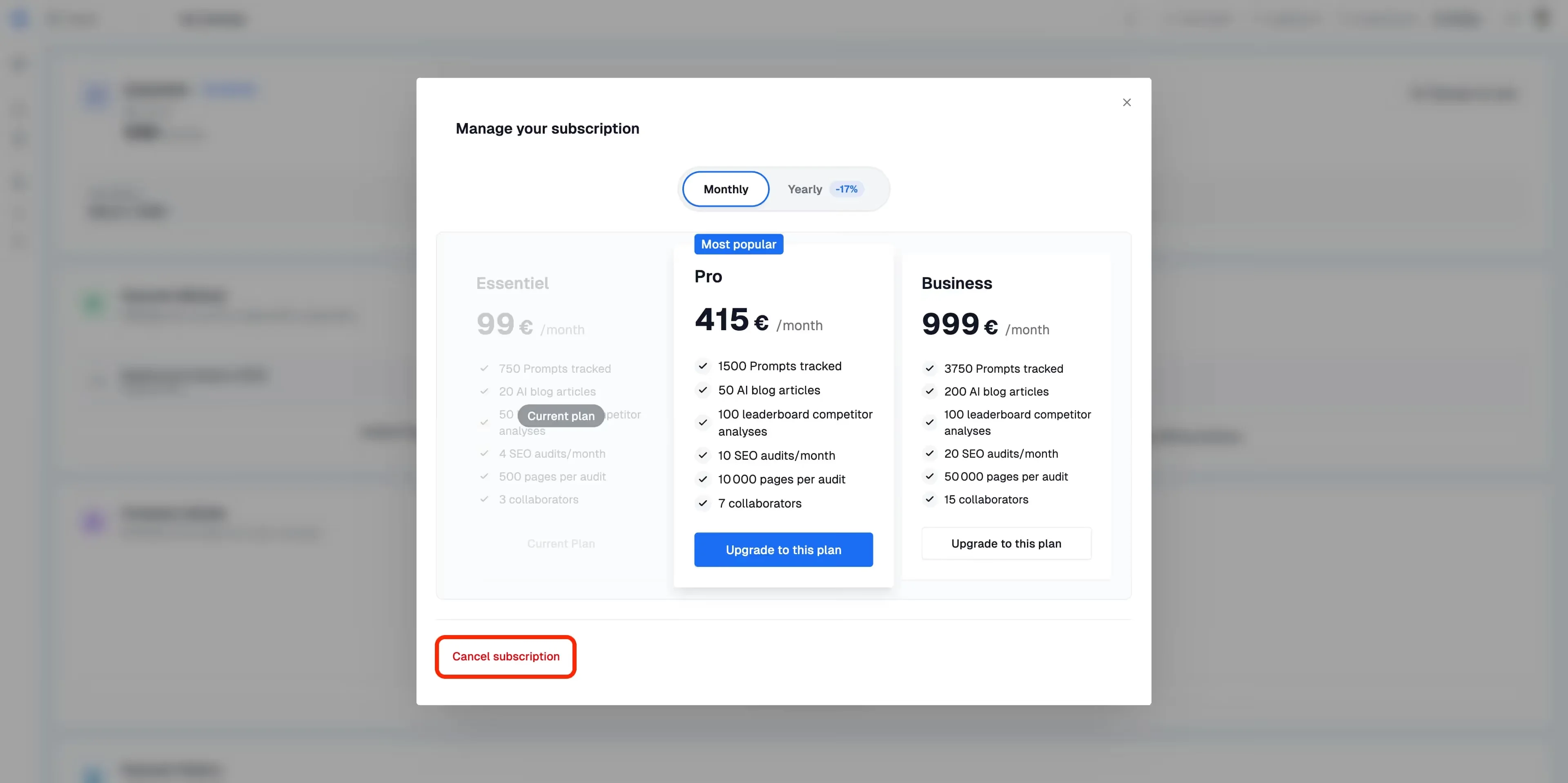 Subscription: Step 3: Manage Your Plan