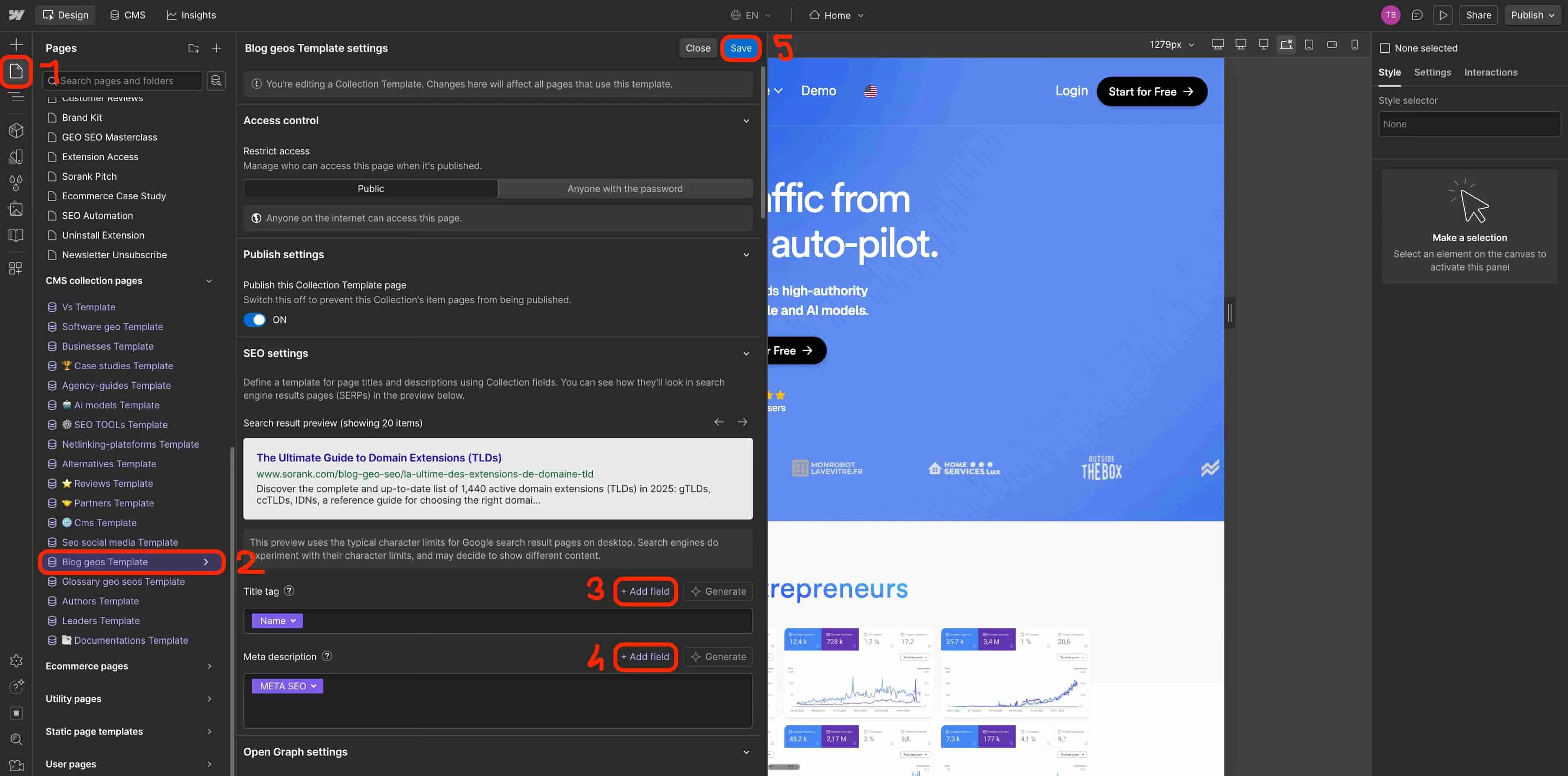 Step 4b - Link Name to Title tag and META SEO to Meta description, then Save