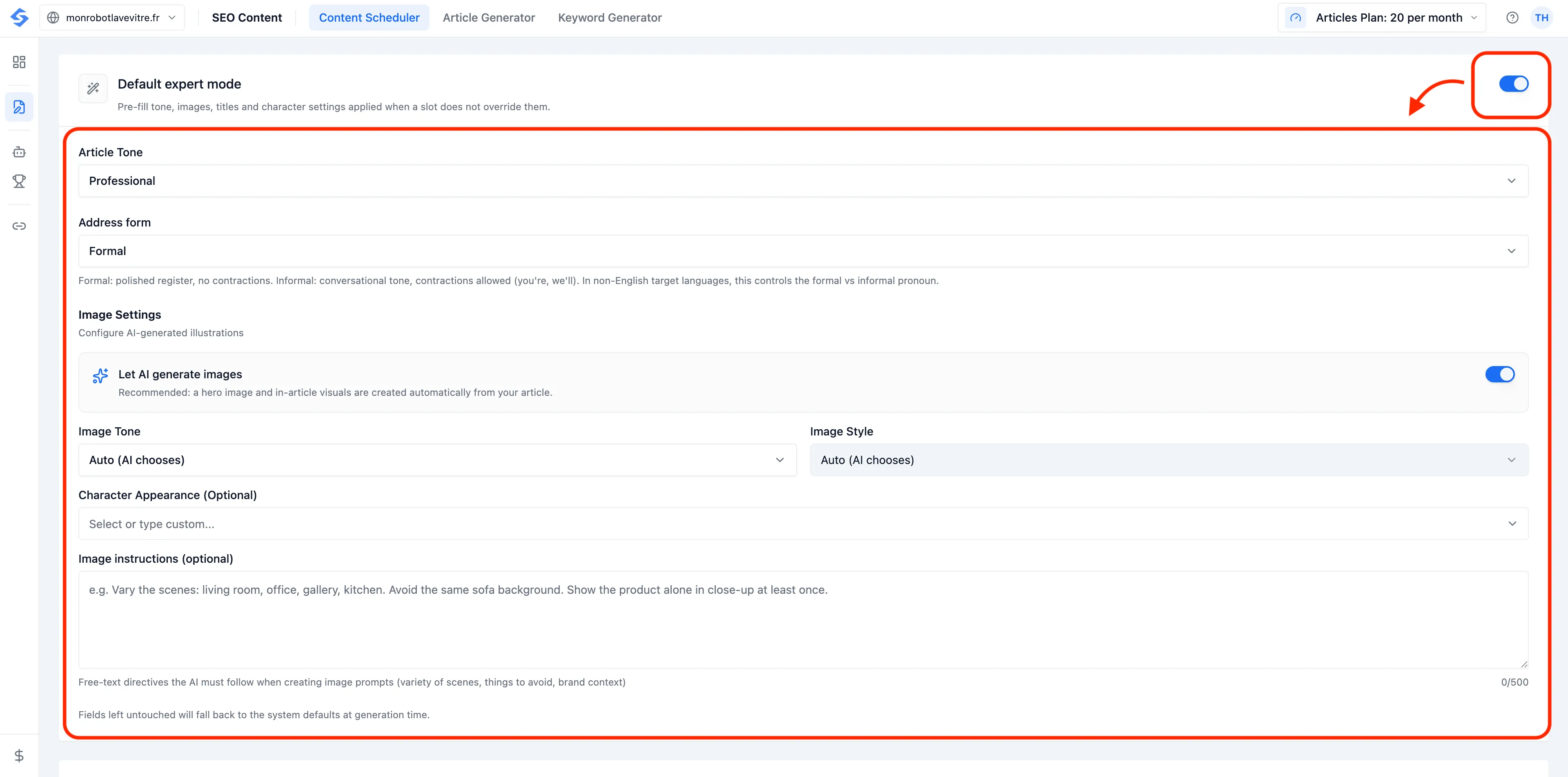 Articles: Default Expert Mode: