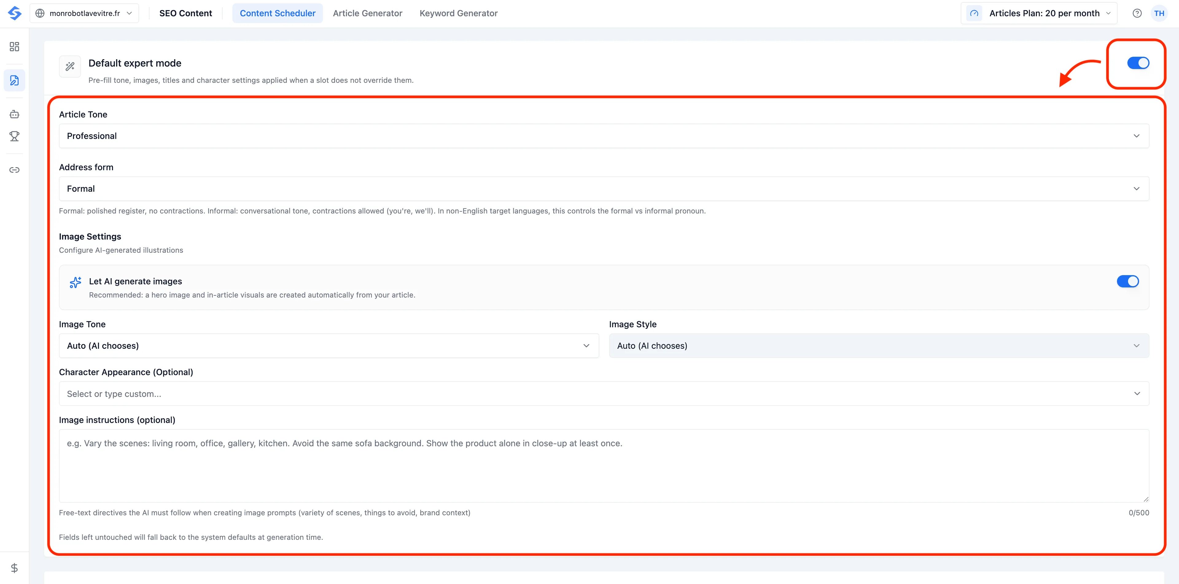 Articles: Default Expert Mode: