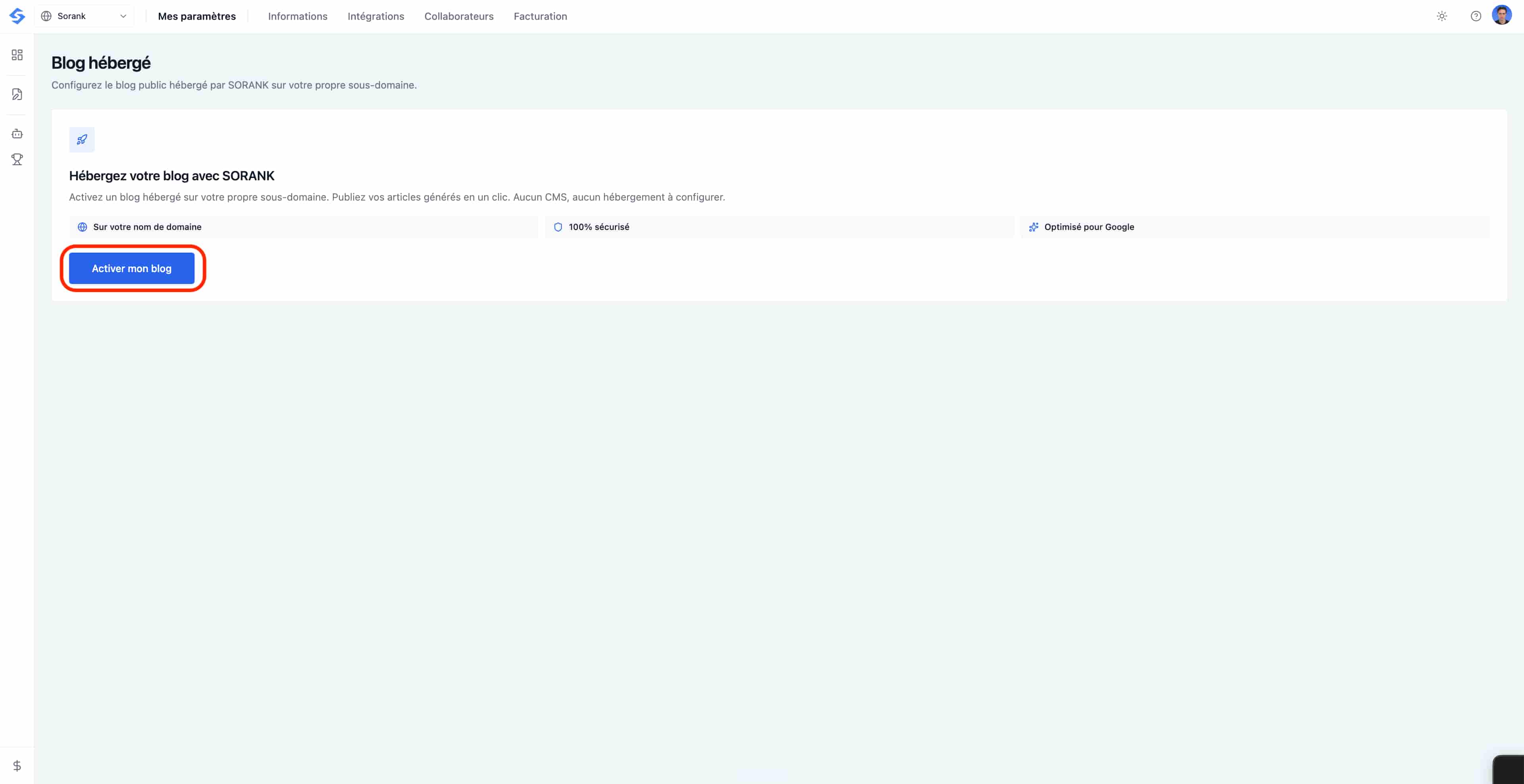 לחץ על Activate my blog בדף Hosted blog