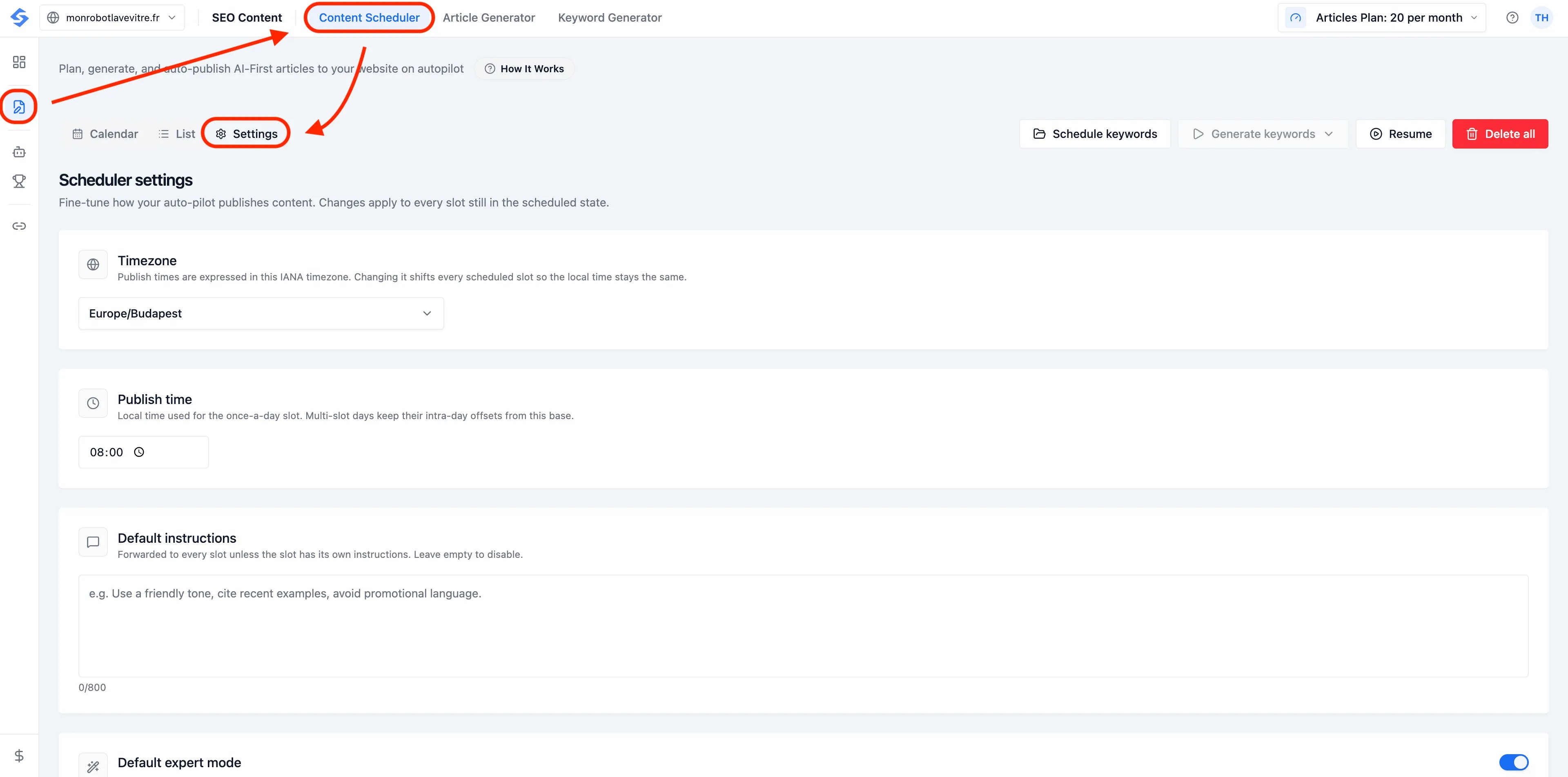 Articles: Configure Your Schedule Settings