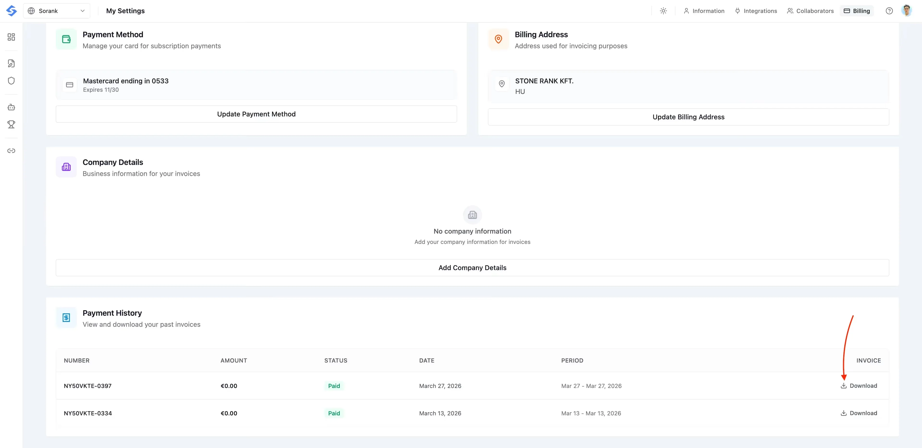 Invoices: Step 3: Scroll down to Payment History