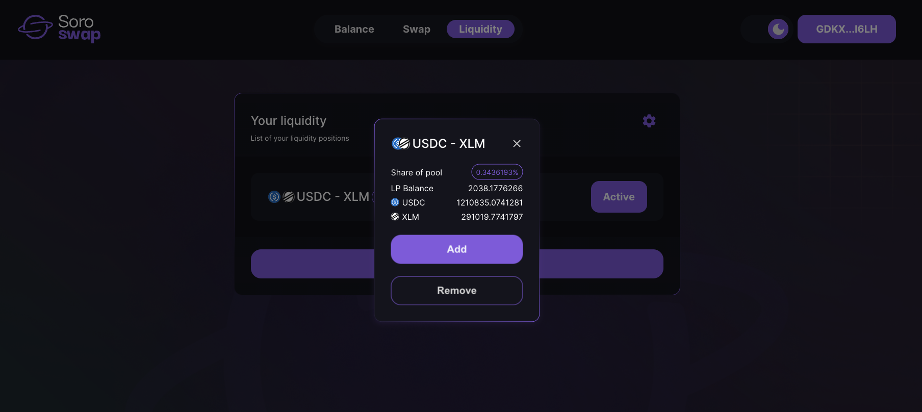 Select liquidity position