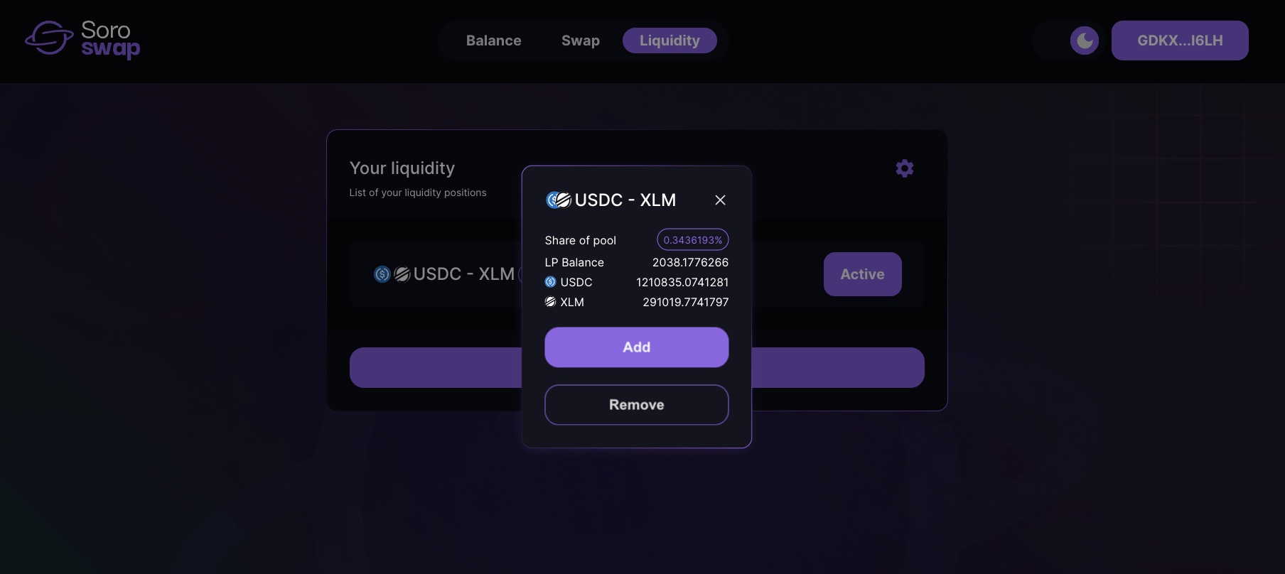 Select liquidity position
