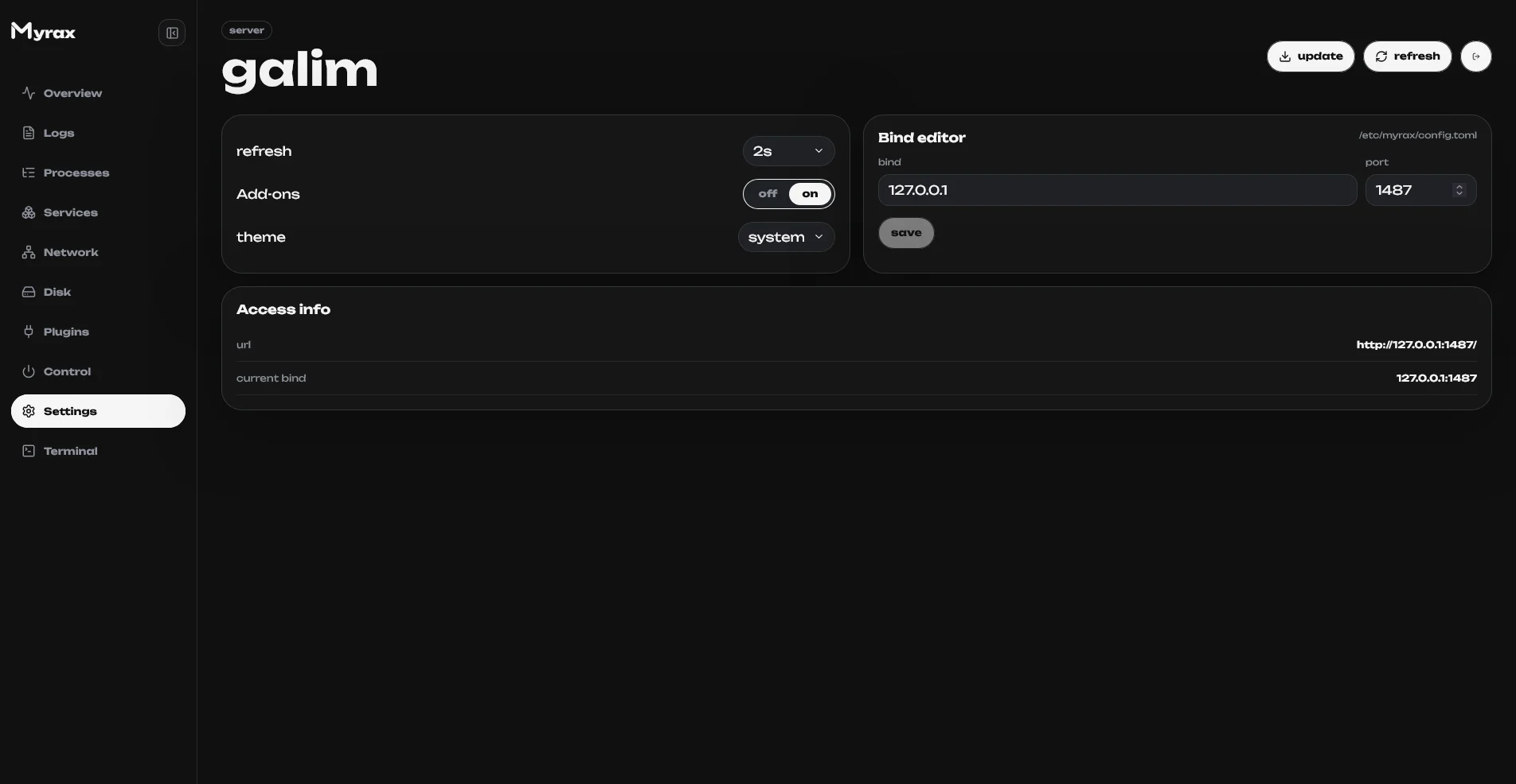 Settings screen