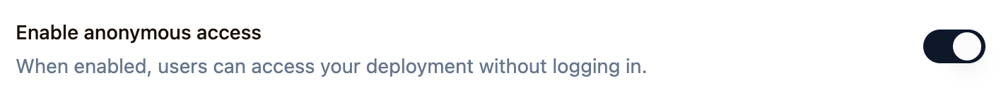 Enable anonymous access toggle in Settings → Access