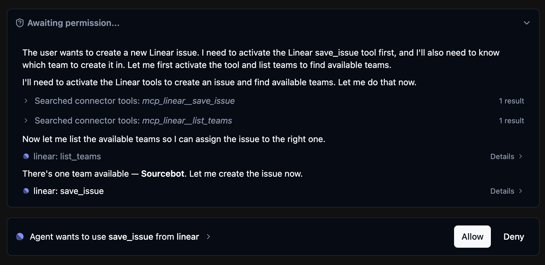 Request tool permission