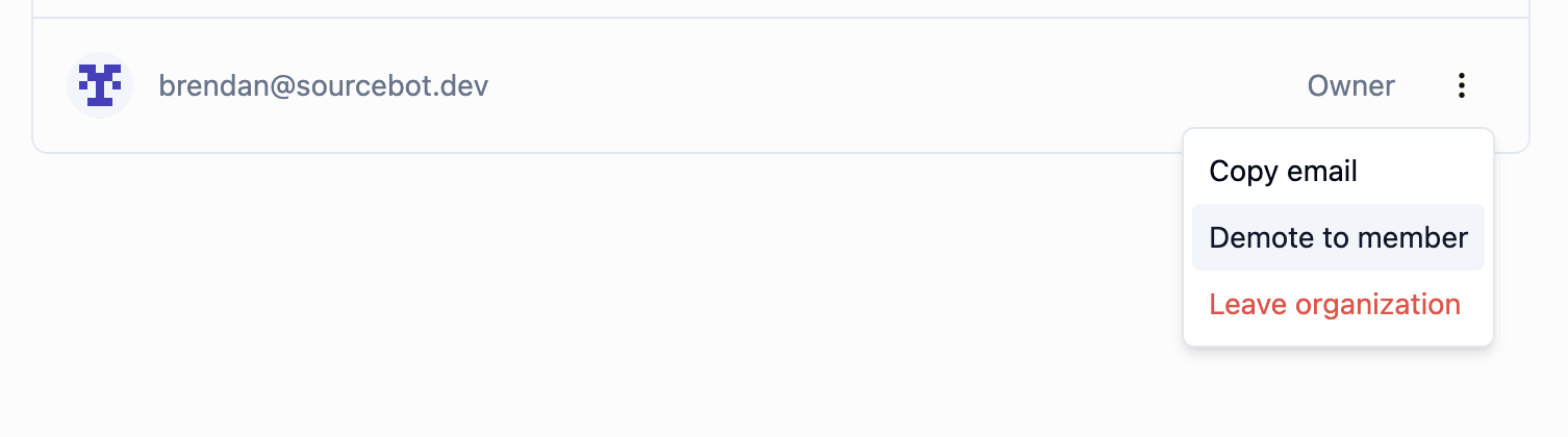 Dropdown menu showing Demote to member option for an owner