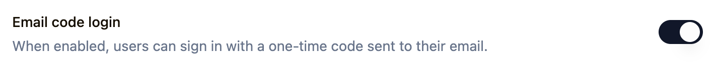 Email code login setting toggle in Settings → Security