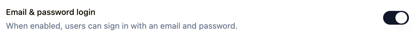 Email & password login setting toggle in Settings → Security