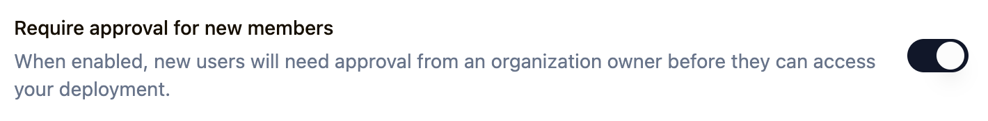 Require approval for new members toggle in Settings → Access