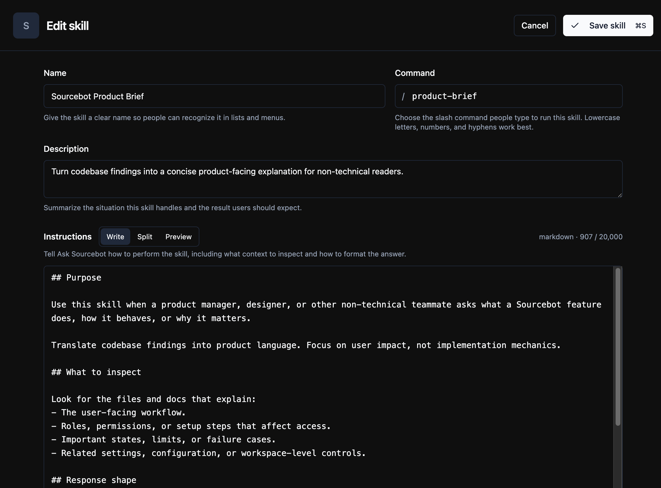 Skill editor