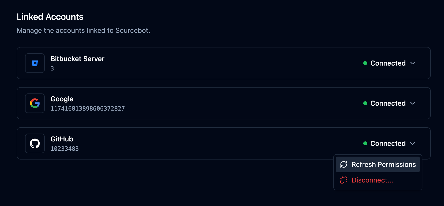 Linked Accounts - Refresh Permissions