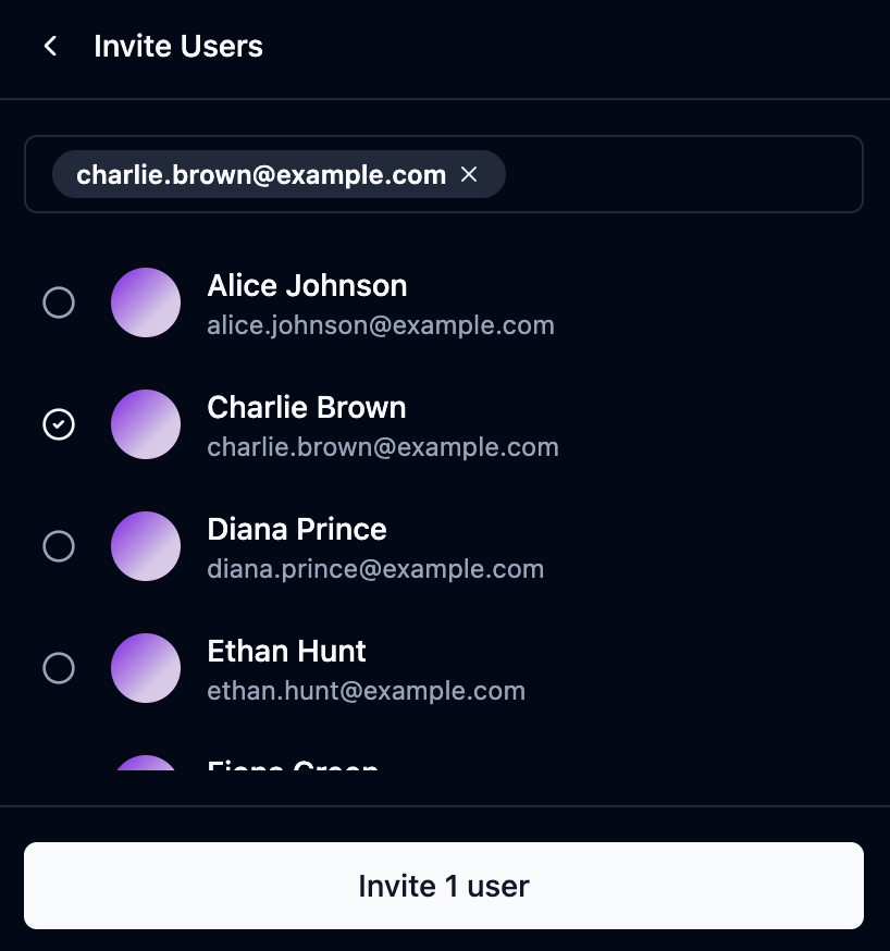 Invite users dialog