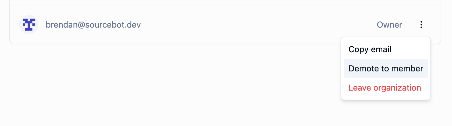 Dropdown menu showing Demote to member option for an owner