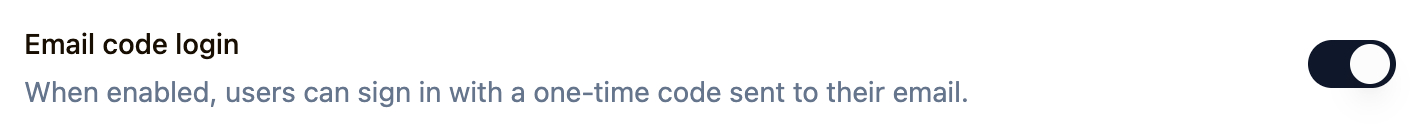 Email code login setting toggle in Settings → Security